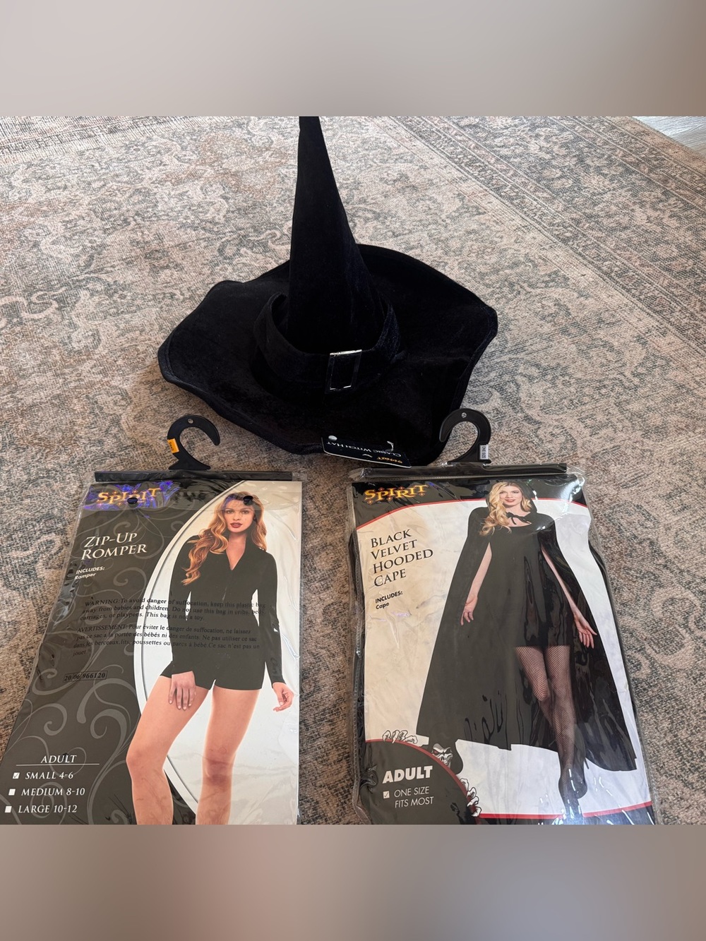 Spirit Halloween- Black Velvet Witch Hat with Matching Costume Pieces